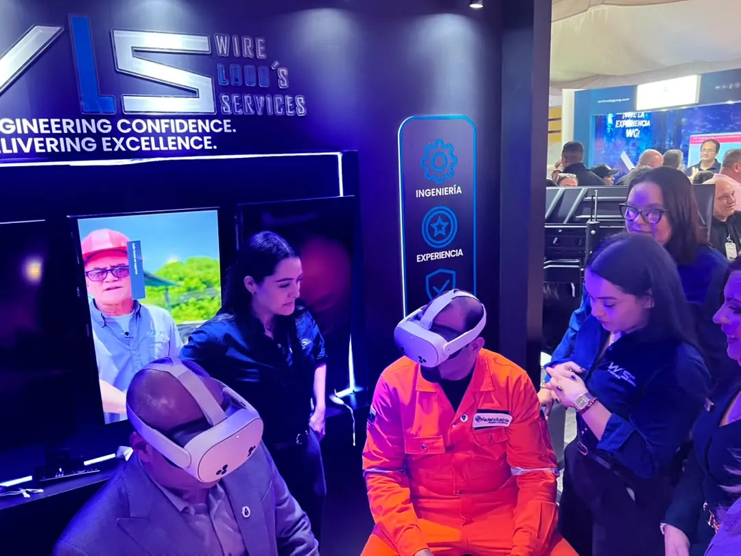 Visitors trying virtual reality headsets at an exhibition