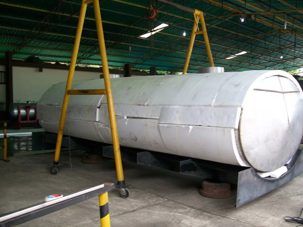 Assembled tank shell on a work bench