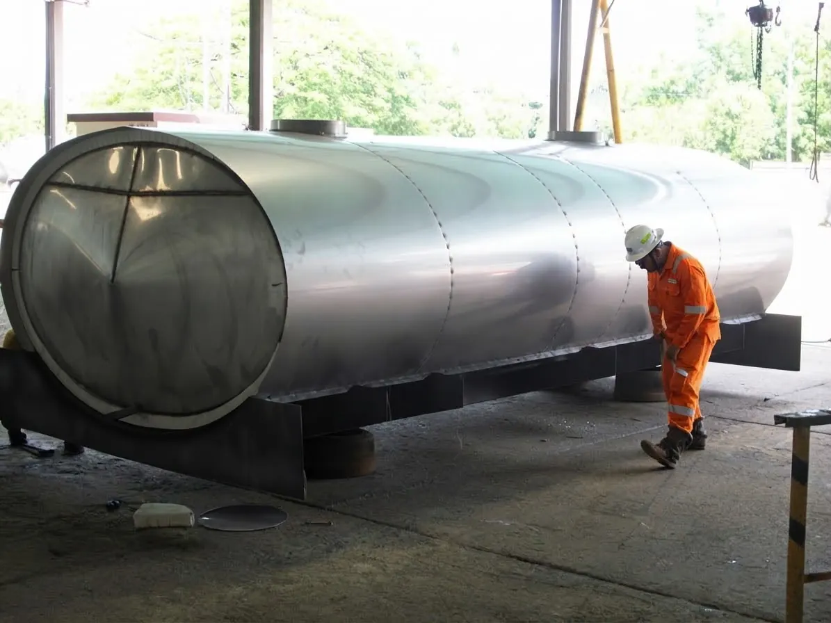 Steel tanker during assembly