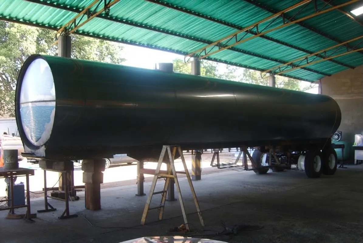 Painted tanker mounted on a chassis