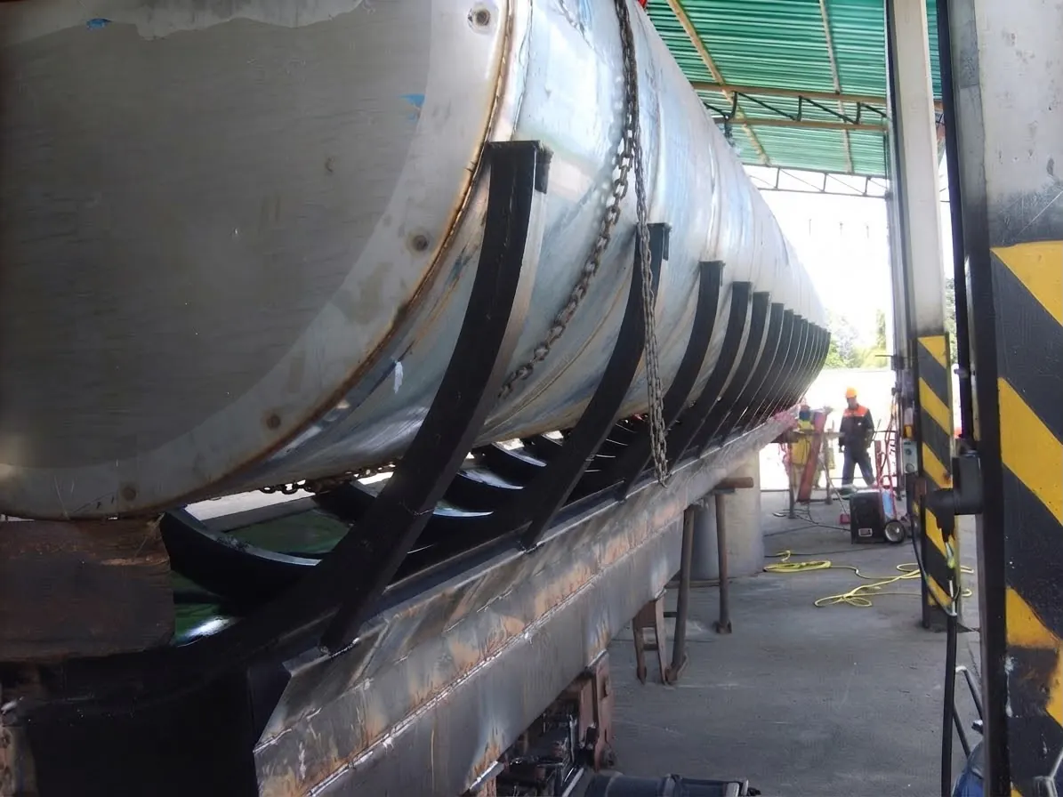 Steel supports welded to a tank in the PPD metalworking shop