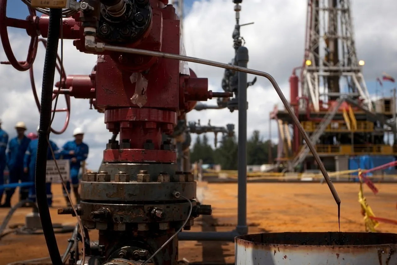 Wellhead and drilling rig at an oilfield operation