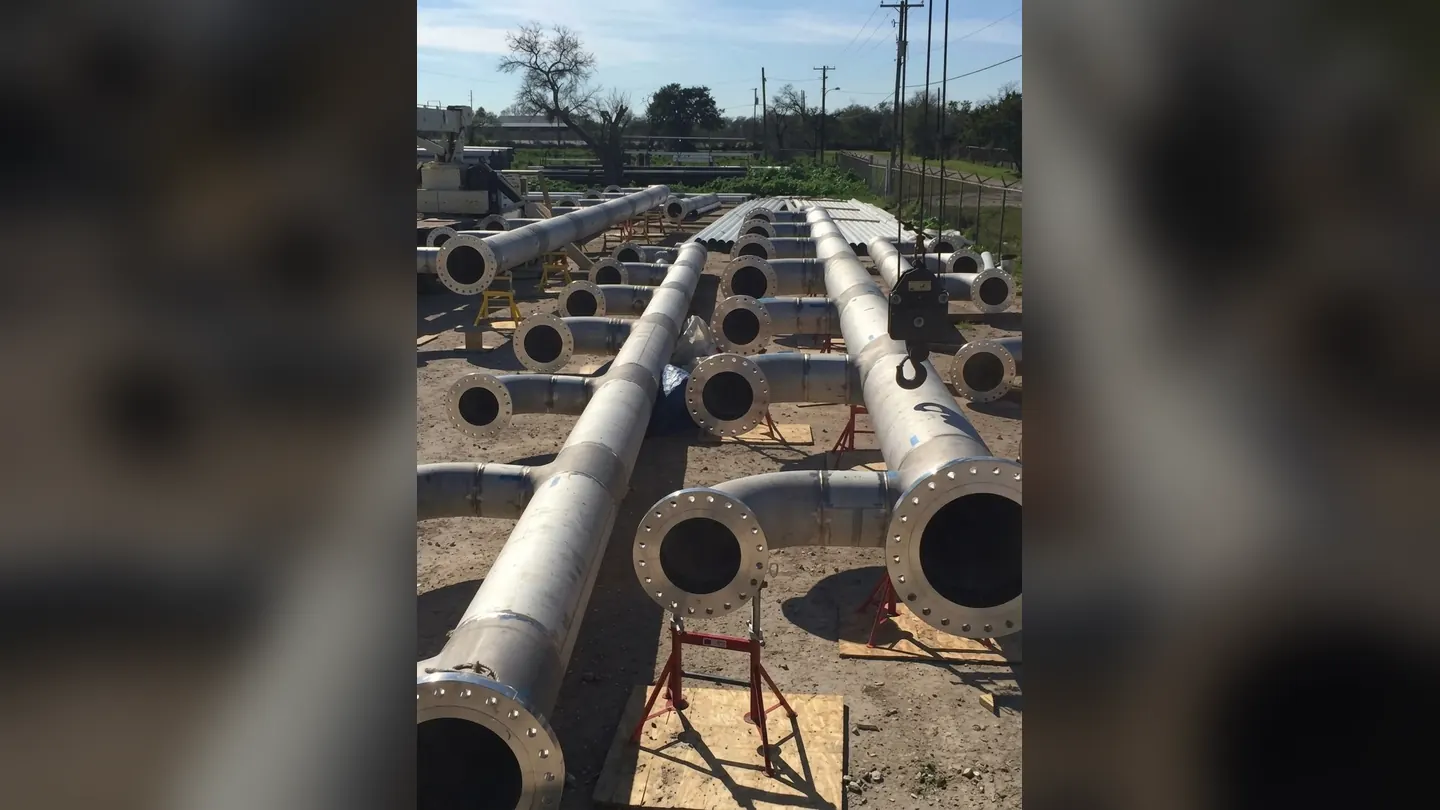 Steel piping ready for field installation